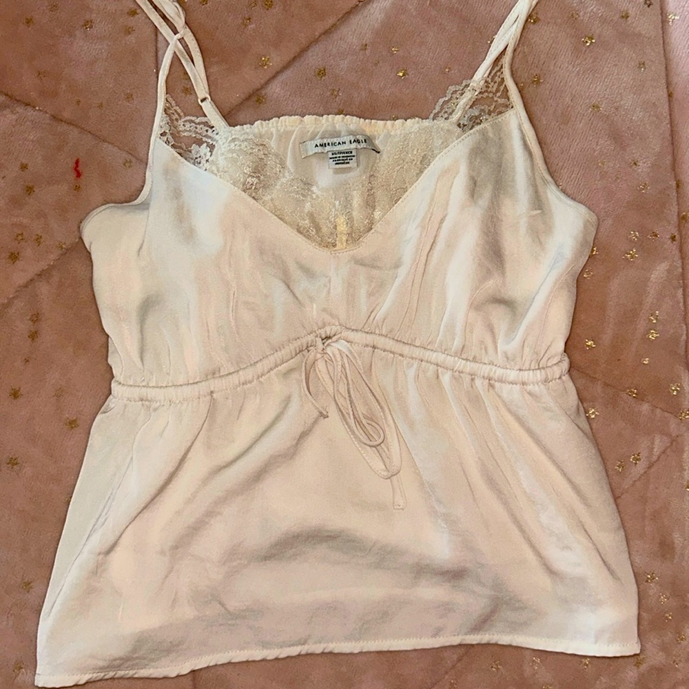 Spaghetti top cream tank! Lace on the top and a tie!